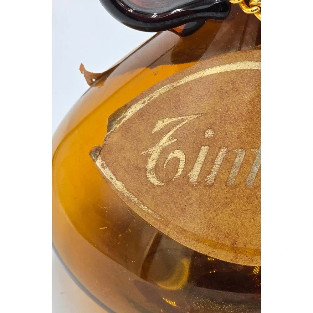 Vintage Tintorro Amber Glass Porron Decanter with Wood Stopper and Chain Handle